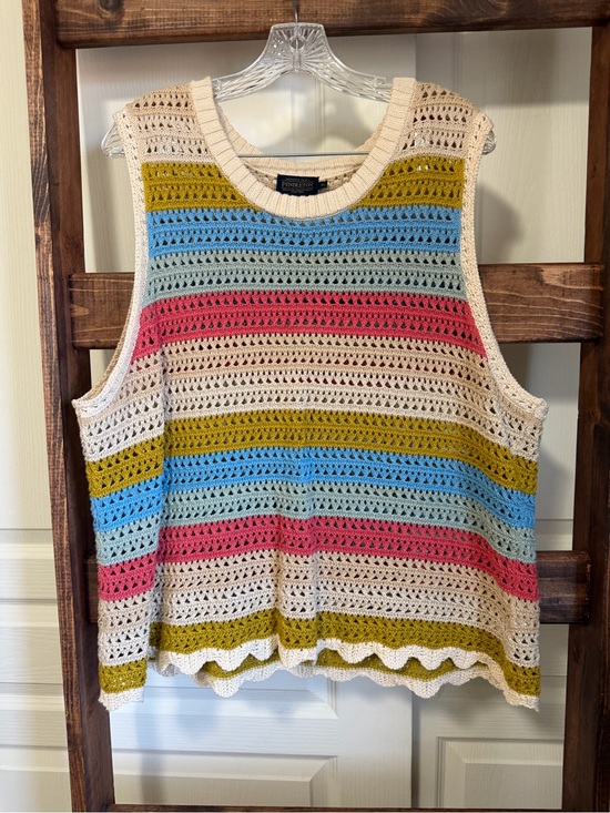 Pendleton Tops - Pendleton Crocheted Stripe Tank Top - Cream, Blue, Pink, Olive